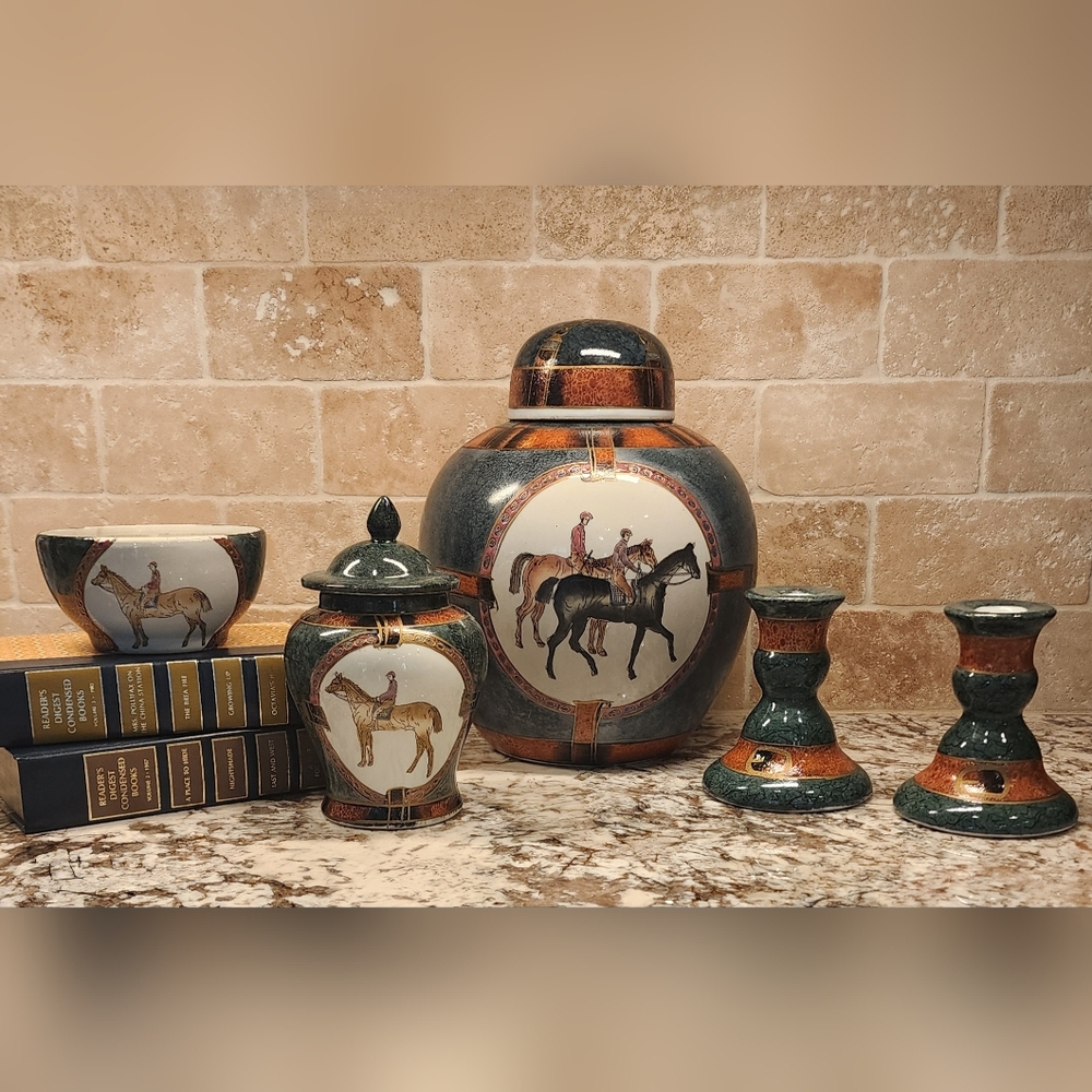 Vintage Equestrian Jars and Candle Holders